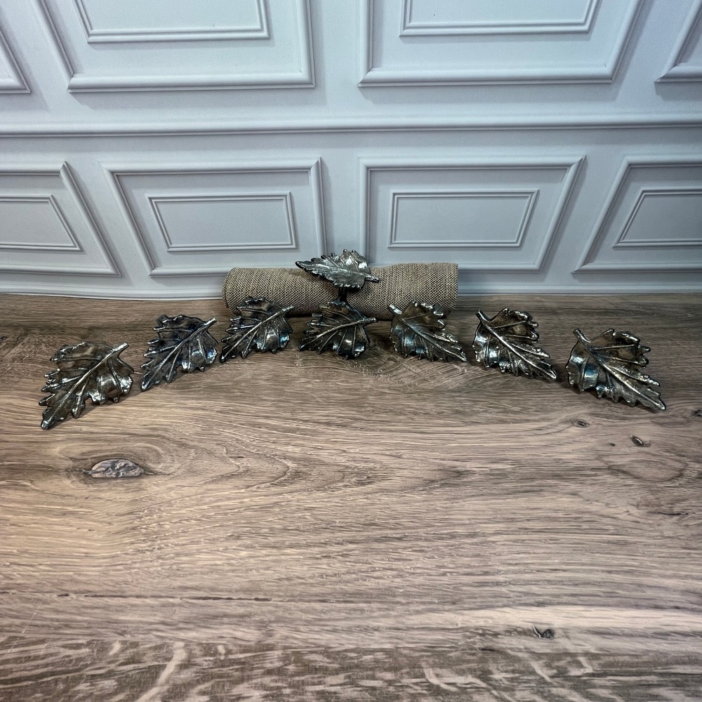 Rachel Zoe Napkin Rings Silver Leaf Fall Thanksgiving Botanical Decor Set of 8